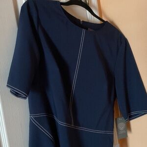 Vince Camuto Navy Dress with White Stitching